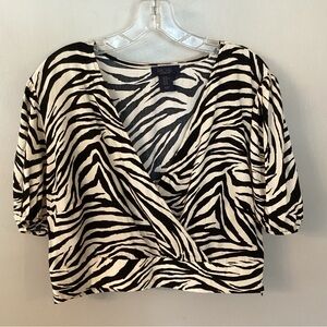 RACHEL ROY SIZE XL ZEBRA PRINT PUFF SLEEVE  SURPLICE  FRONT CROP BLOUSE TOP